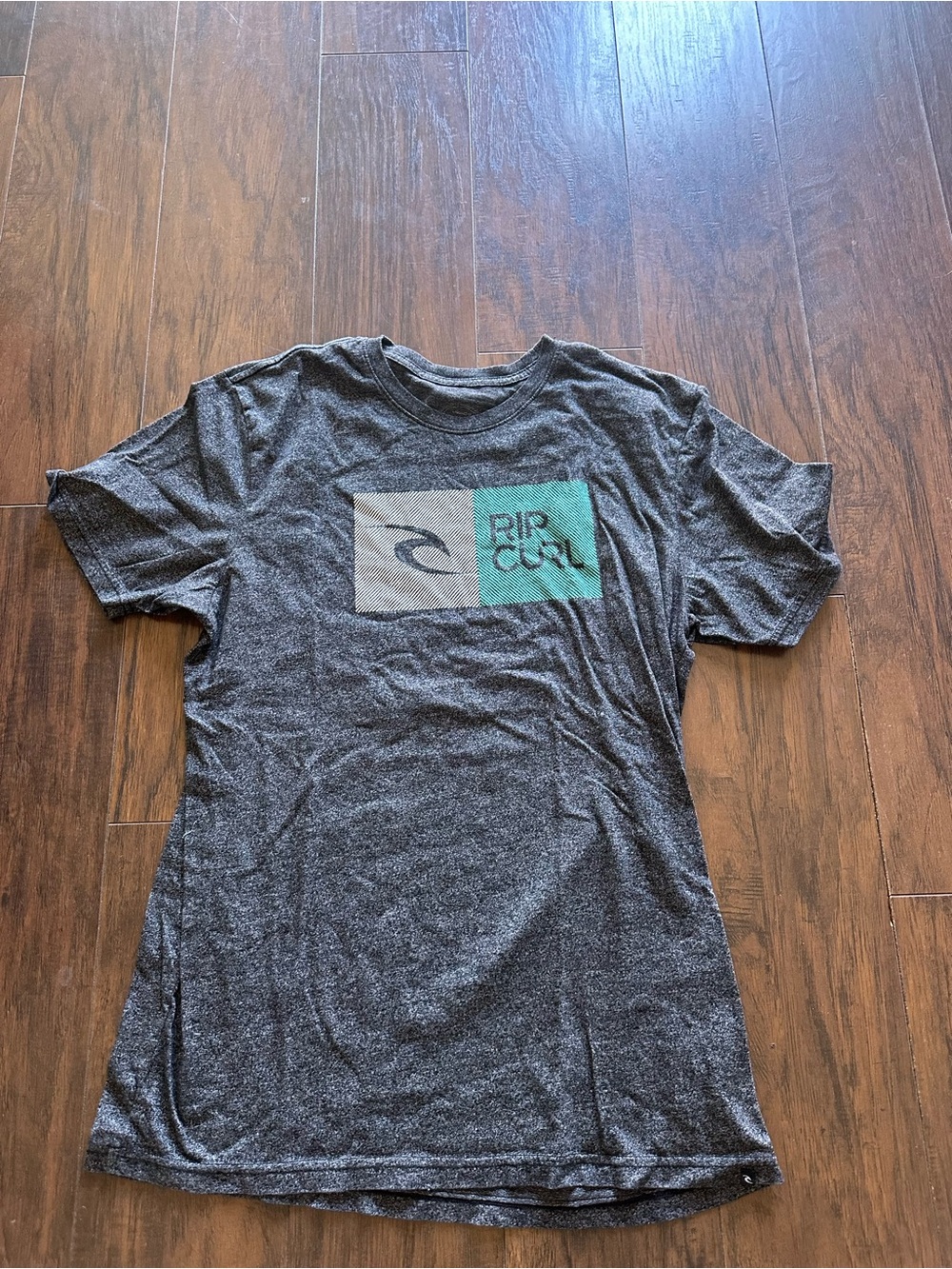 Rip Curl Heather Gray Tee with Teal Logo Block